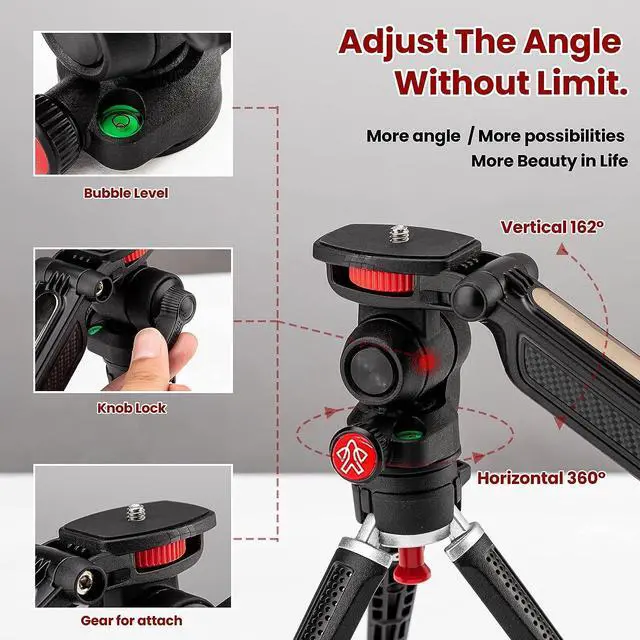 Alt view image 2 of 6 - Mini Tripod for Camera, Small Camera Stand Tripod Phone Holder for Video Recording Vlogging Handle Grip with Cell Phone Mount, Cold Shoe Selfie Stick for iPhone Webcam Projector Camera