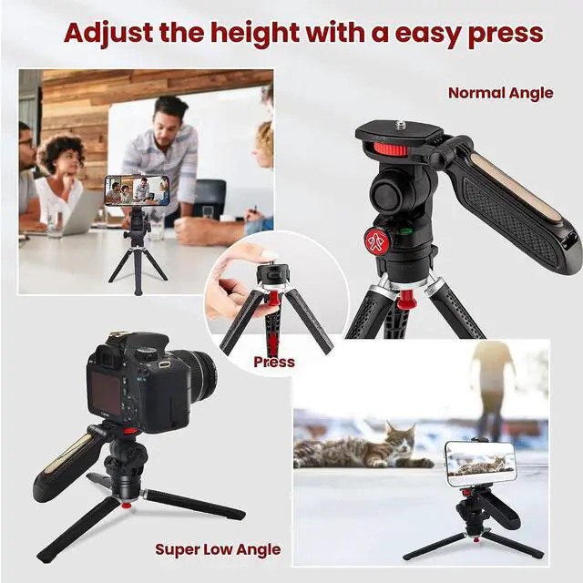 Alt view image 3 of 6 - Mini Tripod for Camera, Small Camera Stand Tripod Phone Holder for Video Recording Vlogging Handle Grip with Cell Phone Mount, Cold Shoe Selfie Stick for iPhone Webcam Projector Camera