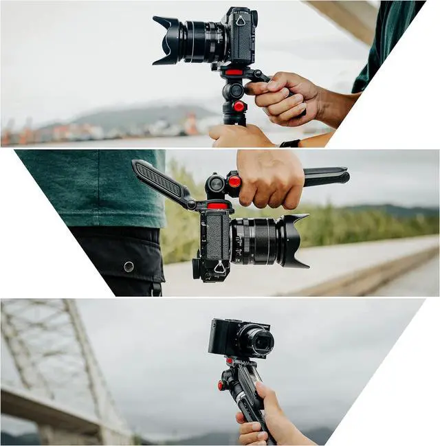 Alt view image 6 of 6 - Mini Tripod for Camera, Small Camera Stand Tripod Phone Holder for Video Recording Vlogging Handle Grip with Cell Phone Mount, Cold Shoe Selfie Stick for iPhone Webcam Projector Camera