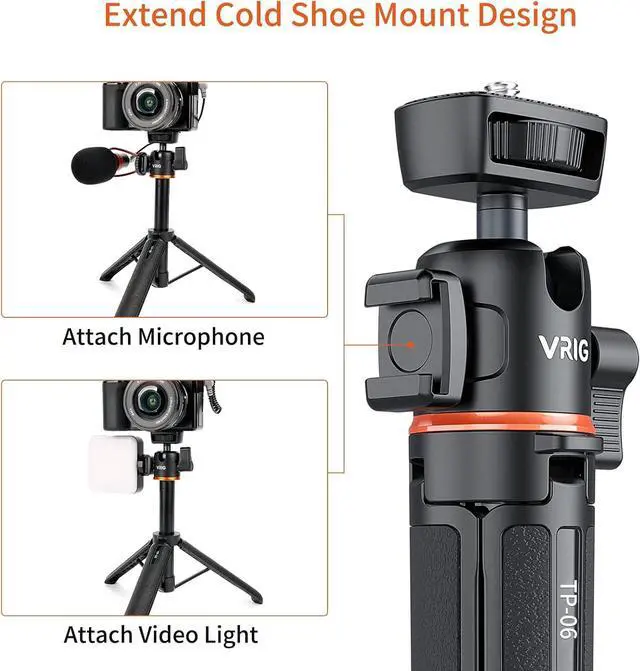 Alt view image 6 of 7 - VRIG 20.1" Mini Extendable Camera Tripod 360° Ball Head Camera Tripod 4 Levels Adjustment with Cold Shoe Selfie Stick Tripod for 1/4" Action Camera