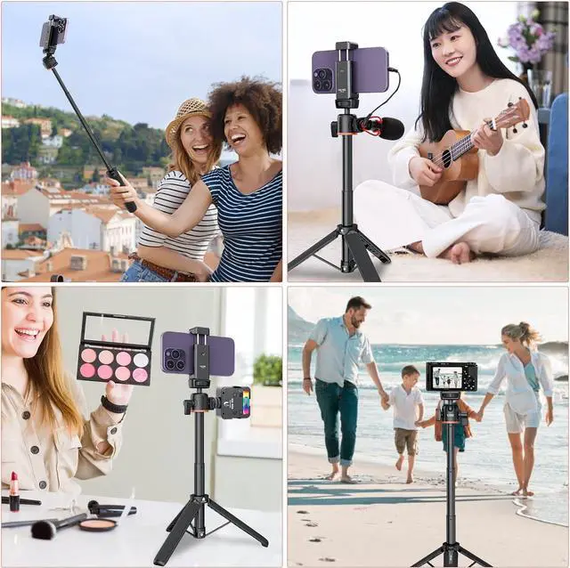 Alt view image 2 of 7 - VRIG 20.1" Mini Extendable Camera Tripod 360° Ball Head Camera Tripod 4 Levels Adjustment with Cold Shoe Selfie Stick Tripod for 1/4" Action Camera