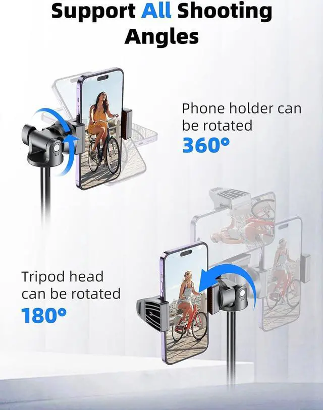 Alt view image 4 of 6 - Kaiess 62" Phone Tripod & Selfie Stick, Extendable Photography Light Stand with Wireless Remote, Solidest, Portable, Lightweight, Compatible with iPhone/Android Phone