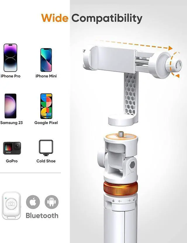 Alt view image 5 of 6 - EUCOS 62" Tripod for iPhone, Newest Selfie Stick Tripod with Remote & Lightweight Phone Tripod, Solidest Portable Cell Phone Tripod for iPhone Pro Max/Android