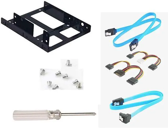 Main image of S SSD Bracket 2.5 to 3.5 Adapter SSD HDD Metal Mounting Bracket Adapter Hard Drive Holder for PC SSD+(4 Pieces) SATA Data cableAnd Power Cablewith Screws and mounting Screwdriver