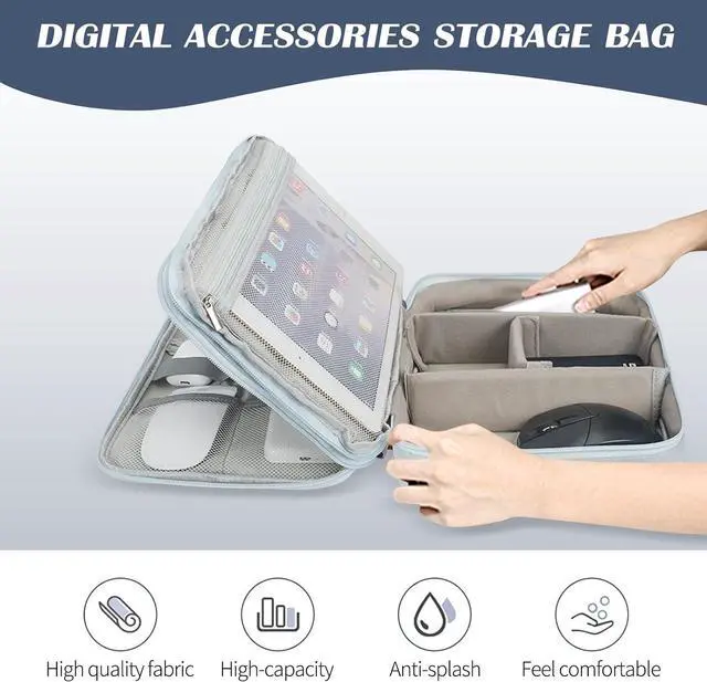 Alt view image 3 of 7 - C Large Electronic Organizer, Double Layer Portable Waterproof Travel Cable Organizer Bag Pouch for Electronics Accessories, Travel Storage Bag for Tablet,Cable,Cord,Charger,Earphones(Grey)