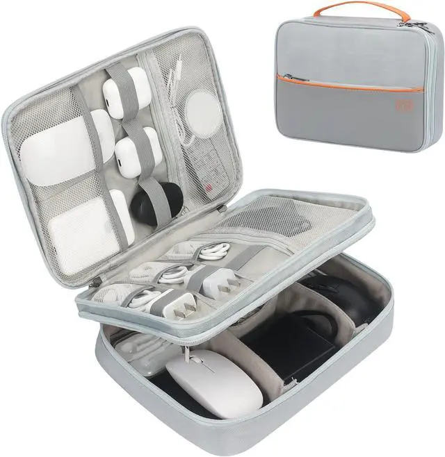 Main image of C Large Electronic Organizer, Double Layer Portable Waterproof Travel Cable Organizer Bag Pouch for Electronics Accessories, Travel Storage Bag for Tablet,Cable,Cord,Charger,Earphones(Grey)