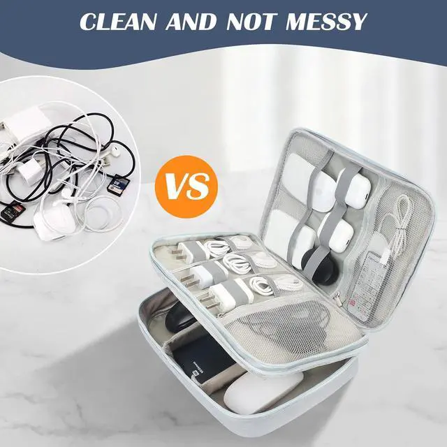 Alt view image 4 of 7 - C Large Electronic Organizer, Double Layer Portable Waterproof Travel Cable Organizer Bag Pouch for Electronics Accessories, Travel Storage Bag for Tablet,Cable,Cord,Charger,Earphones(Grey)