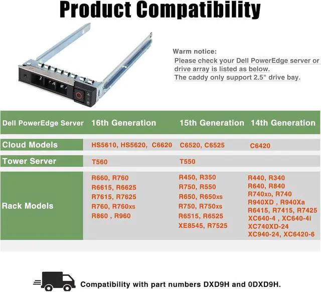 Alt view image 2 of 7 - 10-Pack Hard Drive Bracket 2.5" SSD Bracket DXD9H 0DXD9H Hard Drive Caddy Compatible for  PowerEdge 16th Generation T560 R660 R6615 R6625 R7615 R7625 R760 R760xs R860 R960 HS5610 HS5620