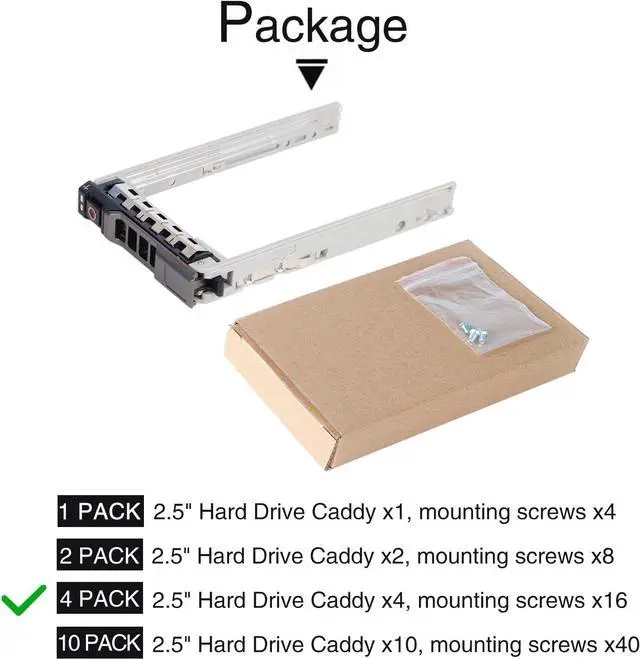 Alt view image 6 of 6 - Hard Drive Bracket 2.5" SSD Mount G176J HDD Caddy SAS SATA Hard Drive Tray Caddy Compatible with D-ELL PowerEdge R610 R620 R710 T710 R720 R815 R820, 4 Pack - OEM