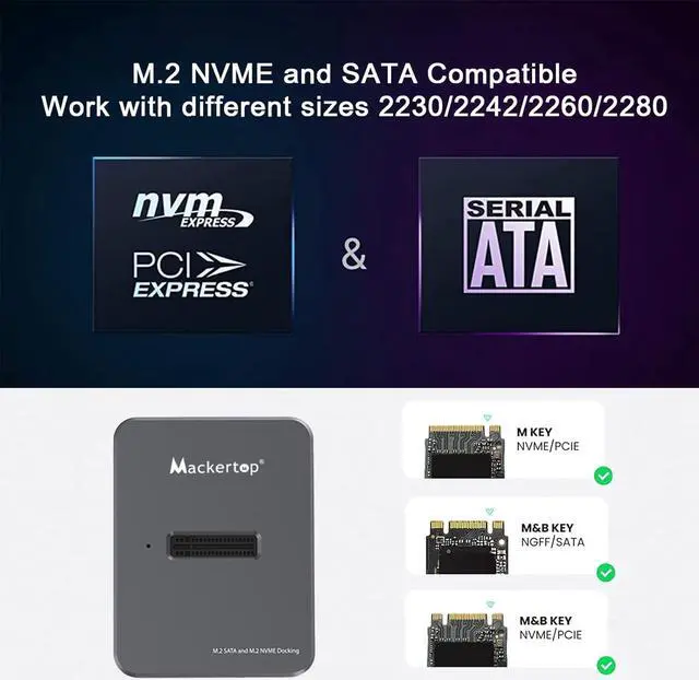Alt view image 5 of 6 - Mackertop M.2 NVMe & SATA to USB C Docking Station, Aluminum Alloy M.2 SSD to USB A C Reader Adapter for 2280 2260 2242 2230 Enclosure, Fits Both M.2 (M Key, B+M Key) NVMe and SATA NGFF SSDs