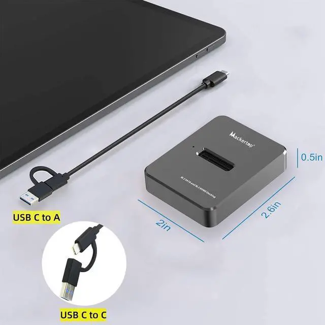 Alt view image 3 of 6 - Mackertop M.2 NVMe & SATA to USB C Docking Station, Aluminum Alloy M.2 SSD to USB A C Reader Adapter for 2280 2260 2242 2230 Enclosure, Fits Both M.2 (M Key, B+M Key) NVMe and SATA NGFF SSDs