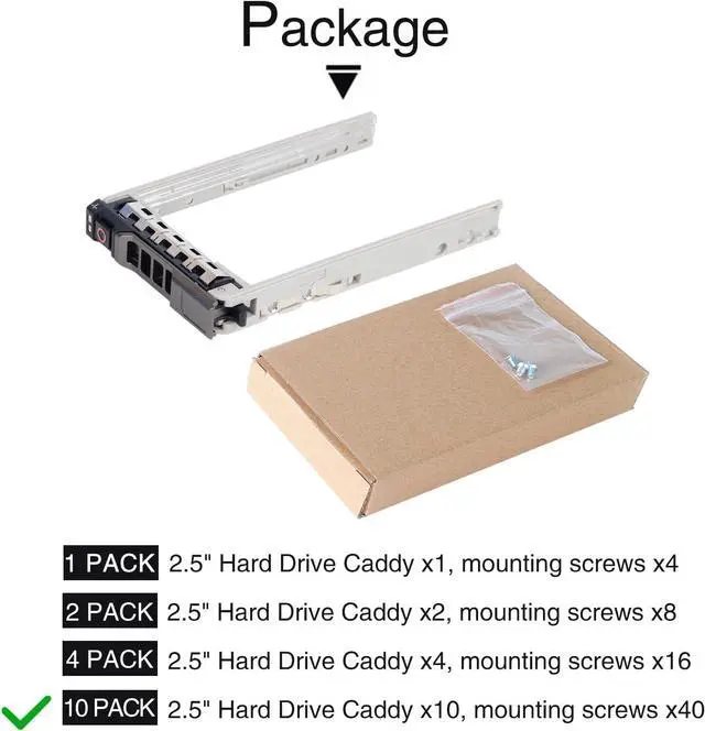 Alt view image 6 of 6 - 10PCS,2.5" Hard Drive Tray Caddy for D-ELL PowerEdge Server - T440 T640 R330 R430 T430 R630 T630 R730 R730XD R830 R930 for G176J and 0G176J - OEM