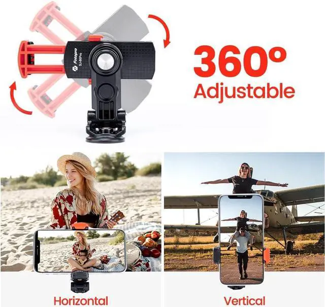 Alt view image 3 of 7 - Fotopro Phone Tripod Mount 1/4 inch Screw Universal Desktop Car Mobile Phone Clip for Monopod Selfie Stick Desktop Tripod Video Vlogging Photograph