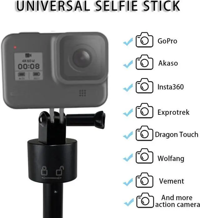 Alt view image 2 of 7 - 51.2 inch Invisible Selfie Stick Compatible with GoPro Hero 13 12 11 10 9 AKASO EK7000 Brave 4 Brave 7 LE Insta360 DJI Osmo Action and More,30-130cm Extension Pole Aluminum Monopod with 1/4" Screw
