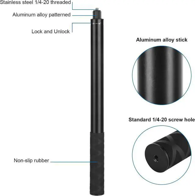 Alt view image 7 of 7 - 61.8 in Insta360 Invisible Selfie Stick with Tripod Accessory,Compatible with X5/X4/X3/X2/One RS/GO 2/3,GoPro Hero/DJI OSMO/SJCAM Action Cameras,Adjustable Extendable Waterproof Aluminum Alloy Rod