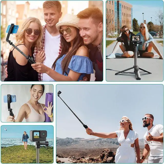 Alt view image 7 of 7 - AFAITH Extendable Selfie Stick Tripod with Remote Control for GoPro Hero 13 12 11 10 9 8 MAX and Smartphone, Stable Portable Pole Monopod with Wireless Bluetooth Remote for GoPro and Smartphone