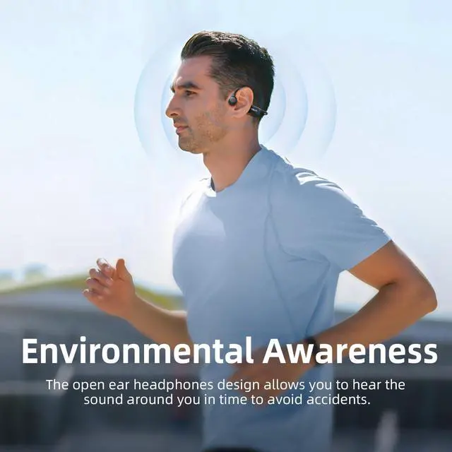 Alt view image 2 of 7 - flymory Bone Conduction Headphones Bluetooth 5.3, 2023 Upgraded Open Ear Headphones with Dual Mic, Sweat Resistant Wireless Earphones for Workouts and Running, Sport Headset with 12 Hours Playtime