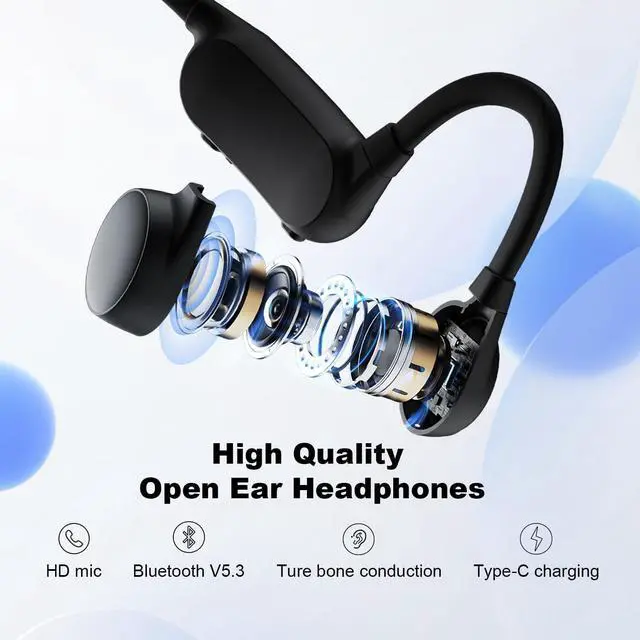 Alt view image 5 of 7 - flymory Bone Conduction Headphones Bluetooth 5.3, 2023 Upgraded Open Ear Headphones with Dual Mic, Sweat Resistant Wireless Earphones for Workouts and Running, Sport Headset with 12 Hours Playtime