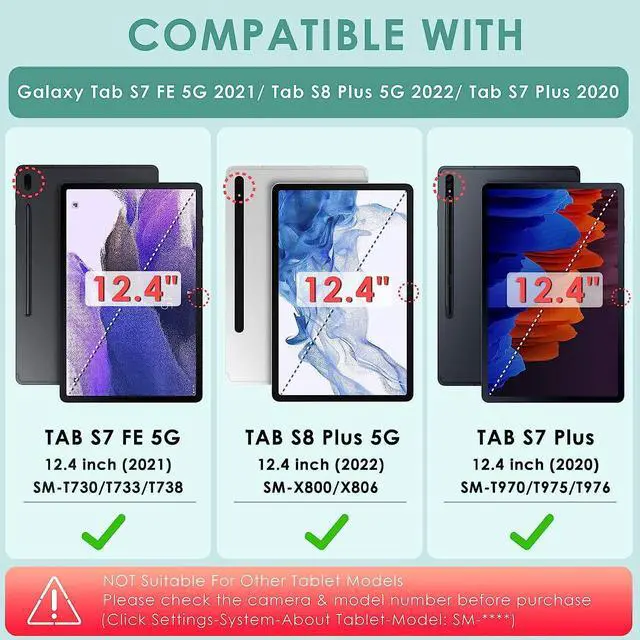 Alt view image 2 of 7 - 360 Rotating Hybrid Case for  Galaxy Tab S7 FE 5G/ S8+Plus/ S7+Plus 12.4 with S Pen Holder & Shoulder Strap 360 Degree Swivel Kickstand Heavy Duty Hybrid Bumper Protective Kids Cover