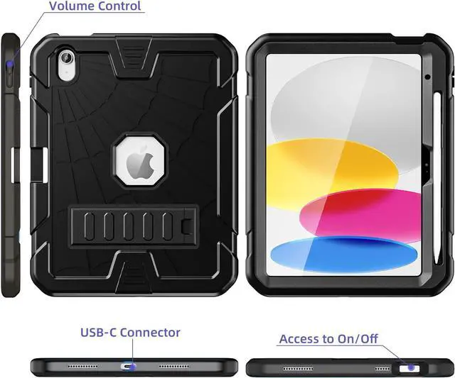 Alt view image 6 of 7 - Sibeitu for iPad 11th A16 2025 & 10th Generation Case 10.9 Inch 2022 with Pen Holder Rugged Shockproof iPad 10 Case with Kickstand Heavy Duty Protective Cover for iPad 11-inch/10th Gen | Black