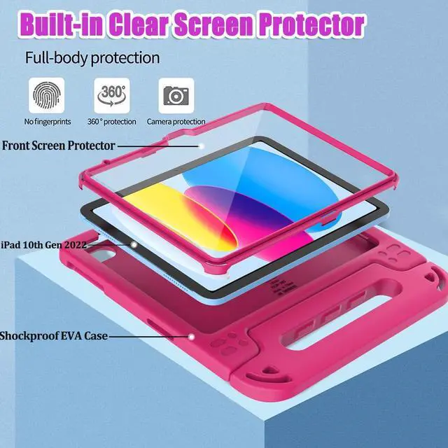 Alt view image 3 of 7 - BMOUO Kids Case for iPad A16 11th Generation 11" 2025/iPad10th Generation 10.9 Inch 2022 - with Screen Protector, Shockproof Covertible Handle Stand iPad 11th 10th Generation Case for Kids, Rose