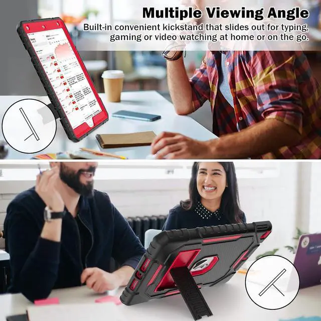 Alt view image 4 of 7 - Case for iPad 9th/8th/7th Generation 2021/2020/2019(10.2 inch), Heavy Duty Military Grade Shockproof Rugged Protective 10.2" Cover with Built-in Stand for iPad 9 8 7 Gen (Black+Red)