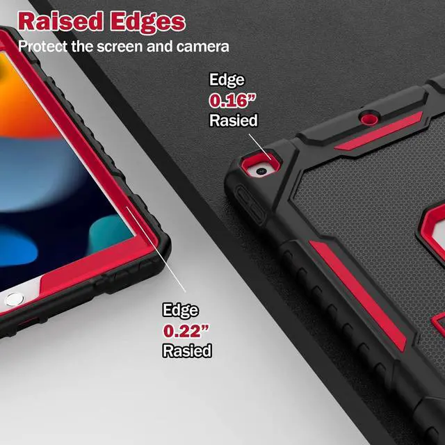 Alt view image 7 of 7 - Case for iPad 9th/8th/7th Generation 2021/2020/2019(10.2 inch), Heavy Duty Military Grade Shockproof Rugged Protective 10.2" Cover with Built-in Stand for iPad 9 8 7 Gen (Black+Red)