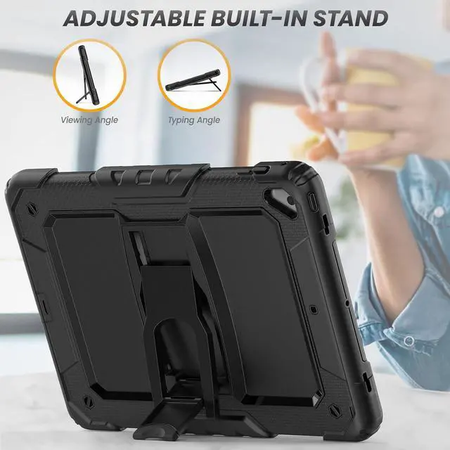 Alt view image 4 of 7 - Shockproof for iPad 6th/5th Generation Case, iPad Air 2 / Pro 9.7 inch Case with Screen Protector/Built- in Stand, [3-Layer] iPad Case 9.7 inch 2018/2017/2016/2014 Protective Cover, Black