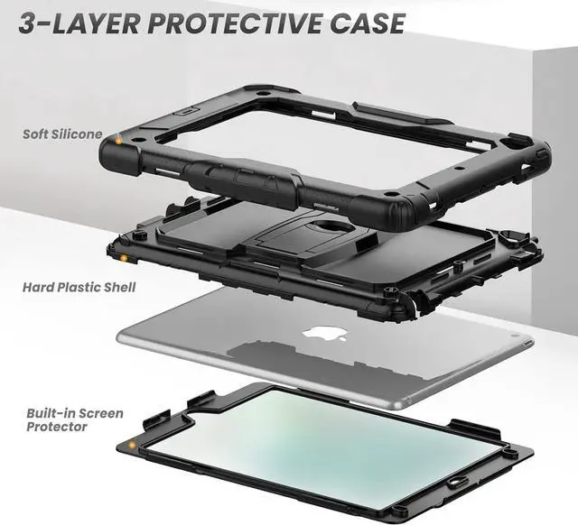 Alt view image 6 of 7 - Shockproof for iPad 6th/5th Generation Case, iPad Air 2 / Pro 9.7 inch Case with Screen Protector/Built- in Stand, [3-Layer] iPad Case 9.7 inch 2018/2017/2016/2014 Protective Cover, Black