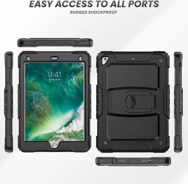 Alt view image 5 of 7 - Shockproof for iPad 6th/5th Generation Case, iPad Air 2 / Pro 9.7 inch Case with Screen Protector/Built- in Stand, [3-Layer] iPad Case 9.7 inch 2018/2017/2016/2014 Protective Cover, Black