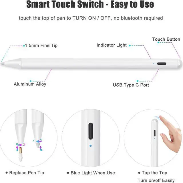 Alt view image 11 of 14 - Stylus Pen for iPad with Palm Rejection, Active Stylus Pencil Compatible with (2018 2020 2021) Apple iPad Pro 11/12.9 Inch, iPad 10.2 7th/8th/9th Generation, iPad Air 3rd 4th Gen, iPad Mini 5th 6th