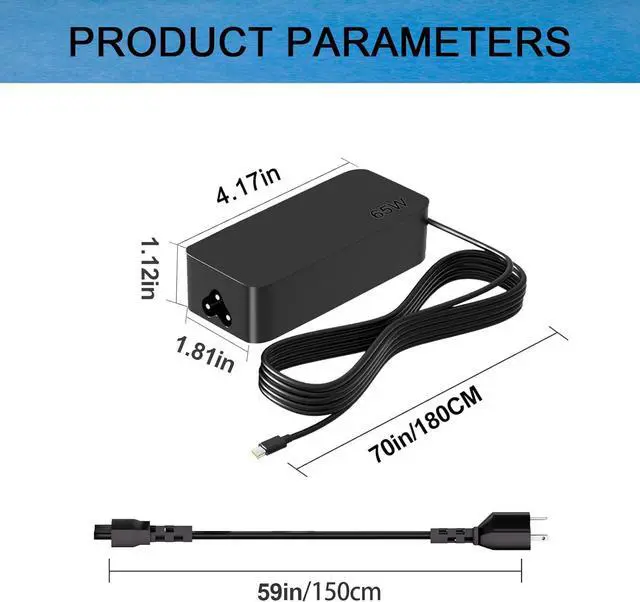 Alt view image 6 of 7 - 65W USB-C/Type C Laptop Charger Adapter for Lenovo Chromebook ThinkPad X1 T480 T480s T580 T580s T490s E585 E580 E590 E595 C330 14e 300e 500e Yoga 720-13IKB Ideapad 100e 730S 910-13IKB 730S-13IWL