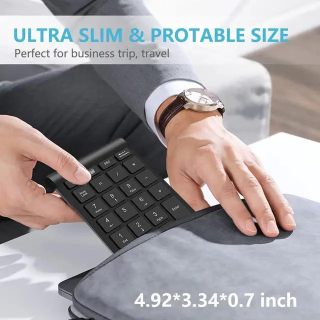 Alt view image 7 of 7 - Bluetooth Number Pad, Wireless Numeric Keypad, 22-Key Portable Slim Numpad Financial Accounting Data Entry, External 10 Key for Laptop, Mac, Notebook, Desktop, PC, Surface Pro - Black