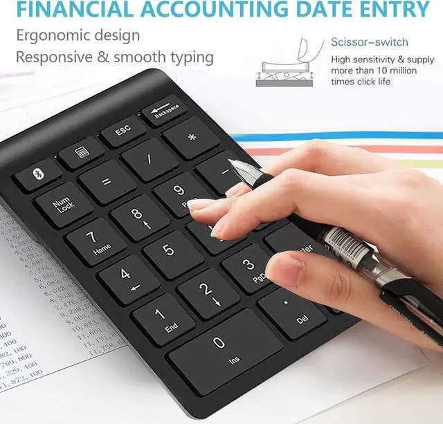 Alt view image 2 of 7 - Bluetooth Number Pad, Wireless Numeric Keypad, 22-Key Portable Slim Numpad Financial Accounting Data Entry, External 10 Key for Laptop, Mac, Notebook, Desktop, PC, Surface Pro - Black