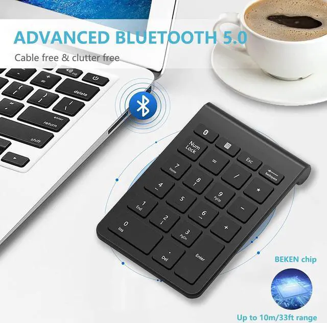 Alt view image 6 of 7 - Bluetooth Number Pad, Wireless Numeric Keypad, 22-Key Portable Slim Numpad Financial Accounting Data Entry, External 10 Key for Laptop, Mac, Notebook, Desktop, PC, Surface Pro - Black