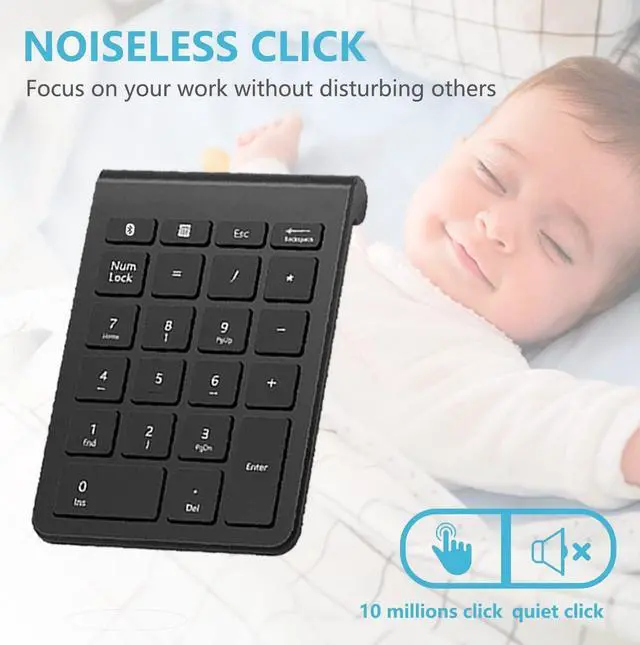 Alt view image 4 of 7 - Bluetooth Number Pad, Wireless Numeric Keypad, 22-Key Portable Slim Numpad Financial Accounting Data Entry, External 10 Key for Laptop, Mac, Notebook, Desktop, PC, Surface Pro - Black