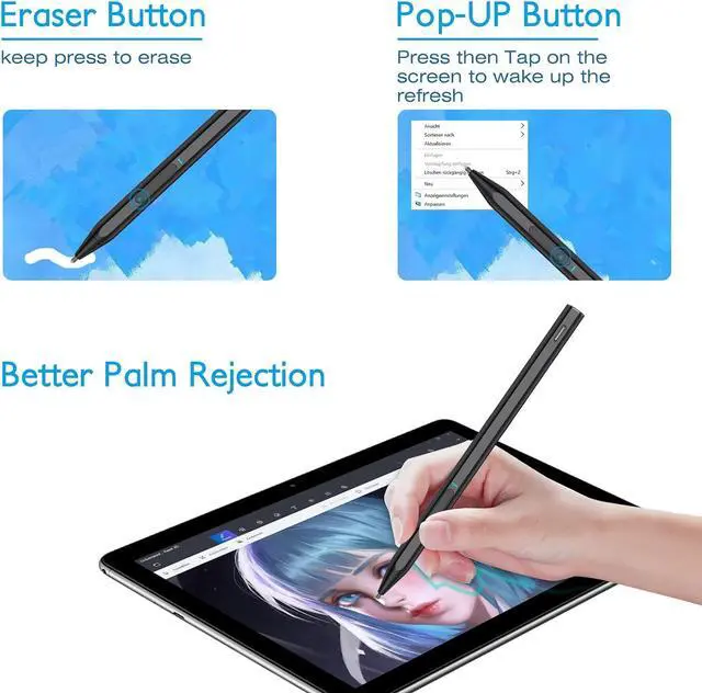 Alt view image 3 of 7 - Stylus Pen for Surface, Digital Pen Compatible with Microsoft Surface Pro X/9/8/7/6/5/4/3/Surface Laptop 5/4/3/2/1/go 3/2/1/Book 2/1/Studio, Magnetic Adsorption, Palm Rejection Stylus Pen-Black