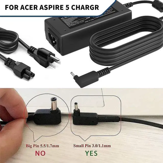 Alt view image 3 of 6 - Laptop Charger for Acer Aspire 5 A515-55 A515-56 A515-46 A515-43 A517-52 A515-54 A515-55T A515-56T A115-31 A514-52 A515-55G A515-55T SA5-271 AC Aspire Adapter Power Cord