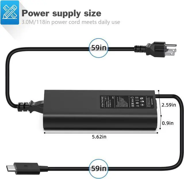 Alt view image 3 of 6 - for 130W USB C Dell Laptop Charger Power Adapter Replacement for Dell XPS 15 Precision 5530 2in1 0M0H25 0K00F5 M0H25 K00F5 Model 130 Watt USB-C Charging with 3 Prong Power Cord