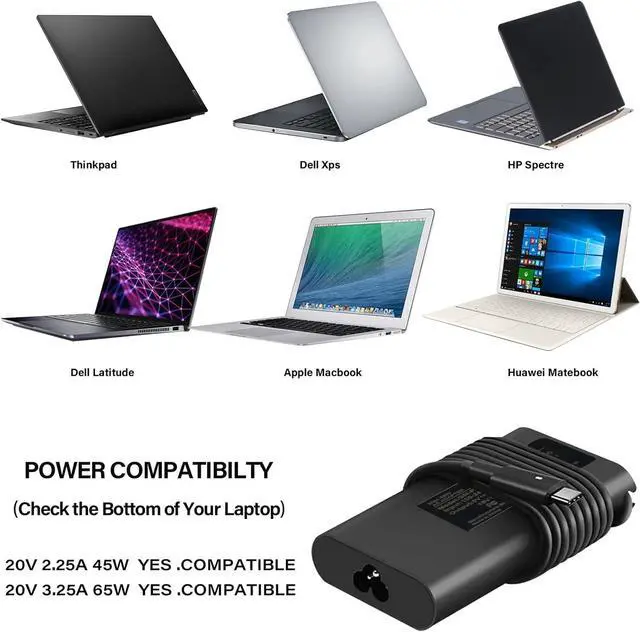 Alt view image 7 of 7 - 65W 45W USB C Laptop Charger for Dell Latitude 5430 7330 5289 5420 7420 7320 5520 7400 7410 5320 5300 5400 3380 XPS 13 9310 7390 Chromebook 3300 3380 3400 3500 Type C AC Adapter Power Supply Cord