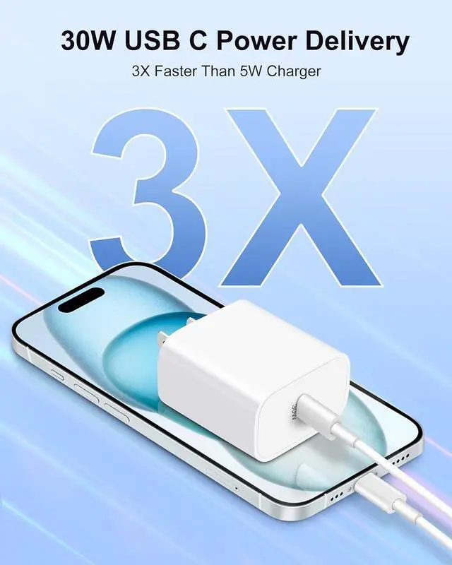 Alt view image 6 of 7 - 30W USB C Charger for Google Pixel 9/9 Pro/XL/Fold/8/7/6/5, iPhone 16/15 Pro Max/Plus, MacBook Air 13/12 inch, iPad Pro/Air, Android, PD Super Fast Charging Wall Block and 6FT USB C to C Cable Cord