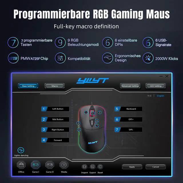 Alt view image 6 of 7 - Ludus Dominum Gaming Mouse,large-size ,Ergonomic Hand Grips,7 Buttons,Macro Programming,10 Millons Buttons Life,RGB Gamer Desk Laptop PC Gaming Mouse