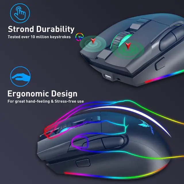 Alt view image 4 of 7 - Ludus Dominum Rechargeable Wireless Gaming Mouse,large-size ,Ergonomic Hand Grips,4800 DPI,TYPE-C Fast charge,7 Buttons,Fast-Charging,10 millons buttons life,RGB Gamer Desk Laptop PC Gaming Mouse