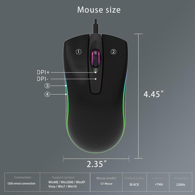 Alt view image 6 of 6 - Ludus Dominum All-in-One PC Gaming Set,LED Backlit 104 Keys Keyboard USB Wired 7200DPI  Mouse 50mm Speaker Driver Stereo Headphone Mousepad Combo (Black)