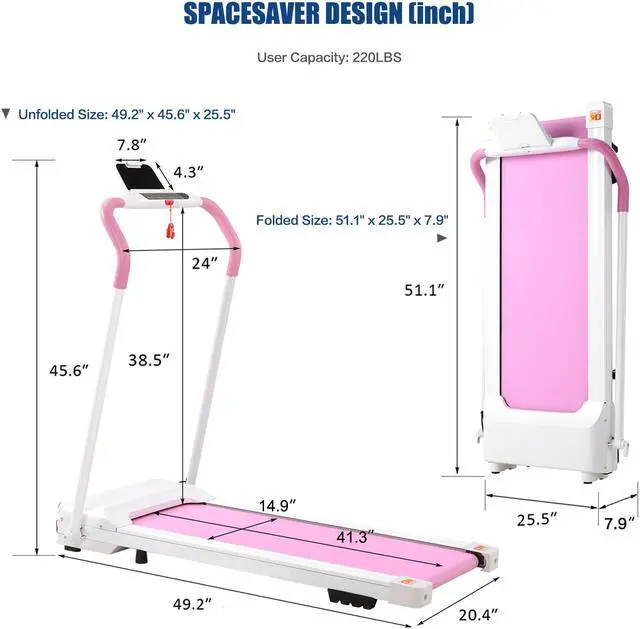 Alt view image 3 of 7 - FYC Treadmill Folding Treadmill for Home Portable Electric Motorized Treadmill Running Exercise Machine Compact Treadmill for Home Gym Fitness Workout Walking, No Installation Required (White&Pink)