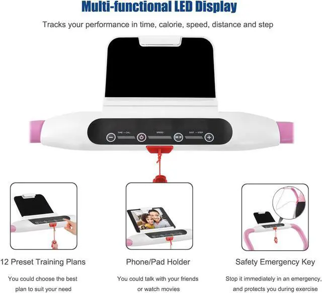 Alt view image 5 of 7 - FYC Treadmill Folding Treadmill for Home Portable Electric Motorized Treadmill Running Exercise Machine Compact Treadmill for Home Gym Fitness Workout Walking, No Installation Required (White&Pink)