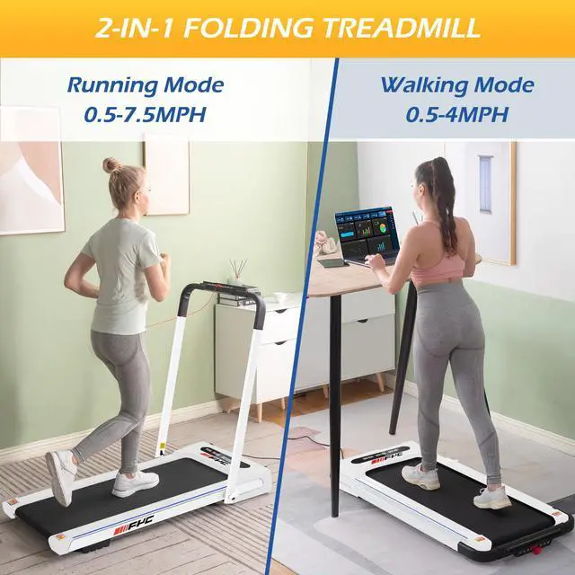 Alt view image 3 of 5 - FYC 2 in 1 Folding Treadmill for Home Under Desk Electric Treadmill Workout Foldable Running Machine Portable Compact Treadmill for Running and Walking Exercise 2.5HP, Installation-Free, White JK31-8