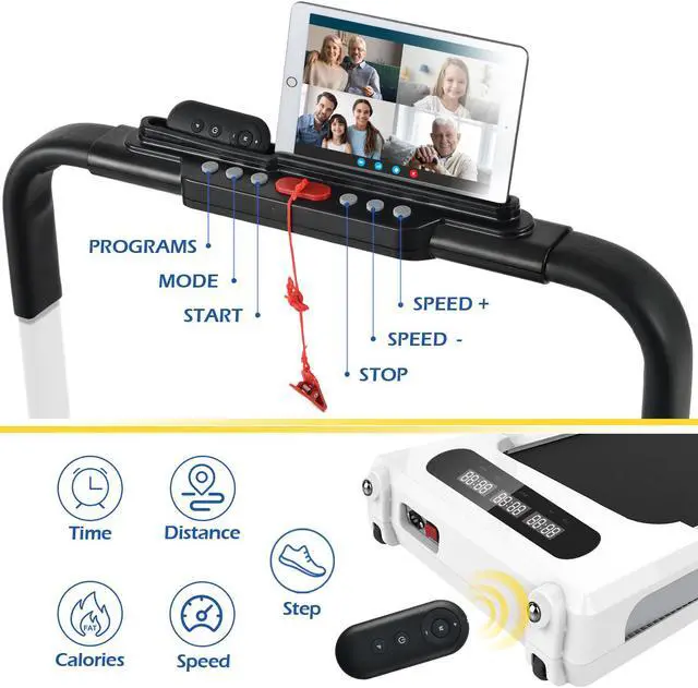 Alt view image 4 of 5 - FYC 2 in 1 Folding Treadmill for Home Under Desk Electric Treadmill Workout Foldable Running Machine Portable Compact Treadmill for Running and Walking Exercise 2.5HP, Installation-Free, White JK31-8