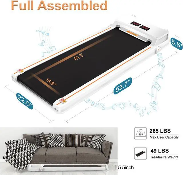 Alt view image 4 of 6 - FYC Under Desk Treadmill 2.5HP Slim Walking Treadmill 265LBS - Electric Treadmill with APP Bluetooth Remote Control LED Display, Running Walking Jogging for Home Office Use, Installation Free