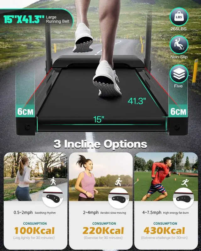 Alt view image 3 of 6 - FYC Folding Treadmill for Home - Slim Compact Running Machine Portable Electric Treadmill Foldable Treadmill Workout Exercise for Small Apartment Home Gym Fitness Walking, with Adjustable Table